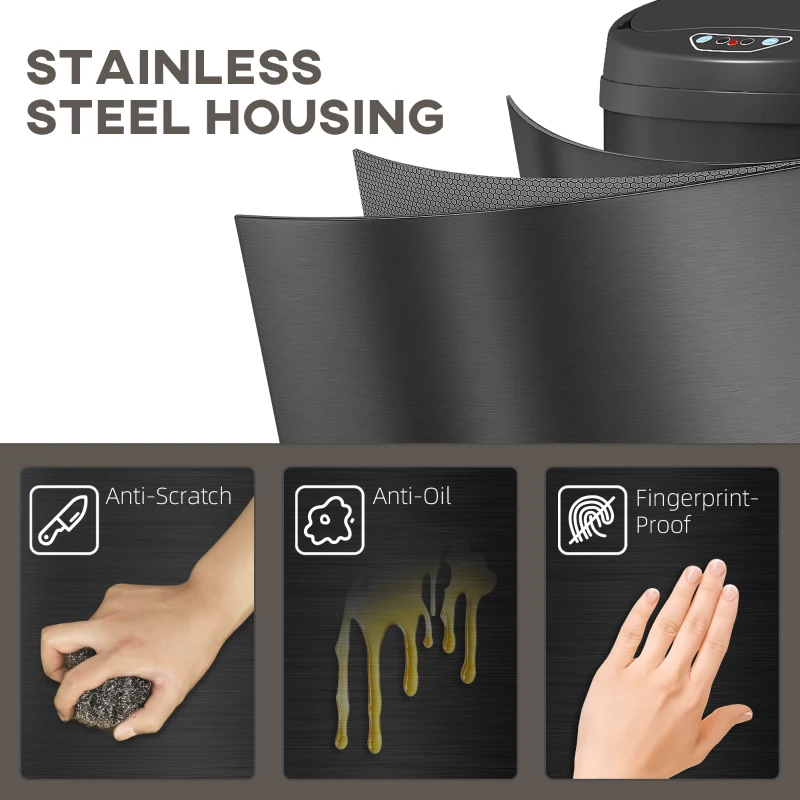 HOMCOM 30L Stainless Steel Sensor Bin - Black