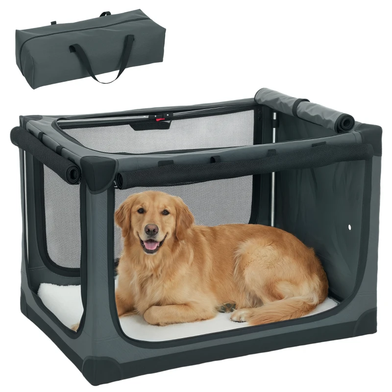 PawHut Caja para perros plegable Caja de transporte con cojín funda desmontable lavable de tejido Oxford para perros hasta 38kg 90x64x64 cm Verde militar