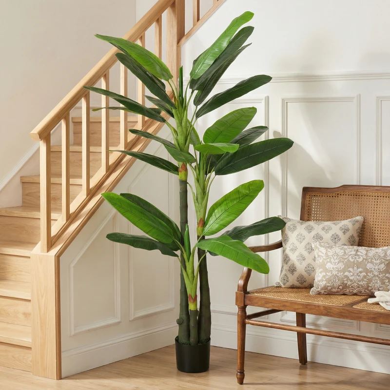 HOMCOM Albero di Banano Artificiale Pianta Finta con 18 Foglie, 180 cm, Verde