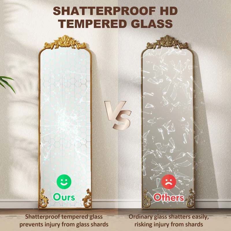 HOMCOM Full Length Mirror, 50 x 160 cm Floor Mirror with Baroque Metal Frame for Bedroom, Living Room, Dressing Room, Gold Tone