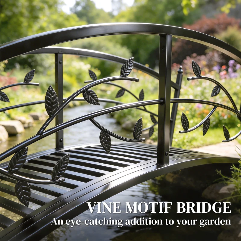 Outsunny Metalen tuinbrug 120 cm vijverbrug met veiligheidsbalustrades antieke look roestbestendig eenvoudige montage