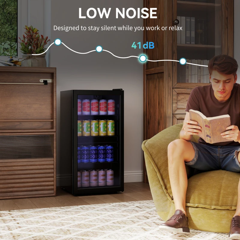 HOMCOM 93L Drinks Fridge, 115 Can Freestanding Beer Fridge with Glass Door, Adjustable Shelves, LED Light, for Beer Soda, Black