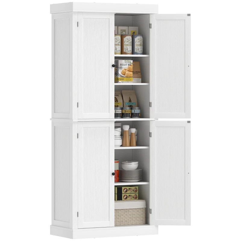 HOMCOM Mobile Cucina Alto con 6 Ripiani Regolabili e 2 Ante in Legno, 76x40.5x184 cm, Bianco