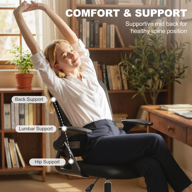 HOMCOM Painting Chair, Mesh Computer Desk Chair with Flip-up Armrests, Black