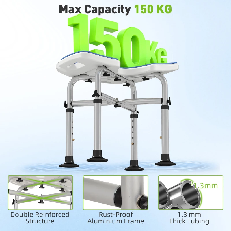 HOMCOM 39-51.5cm 'U' Seat Padded Shower Stool - Dark Blue