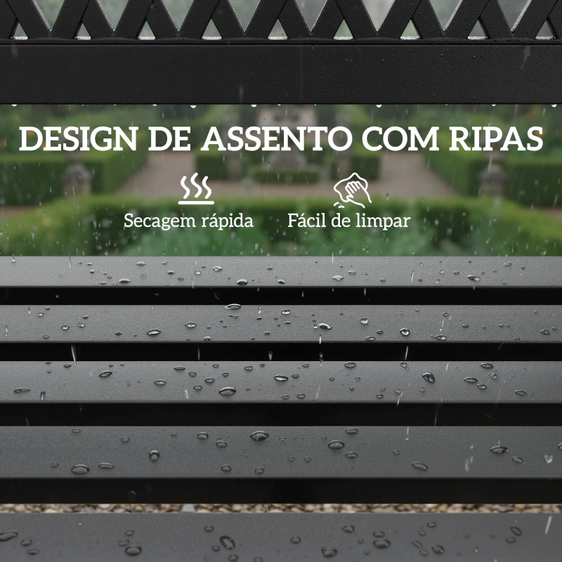Outsunny Banco de Jardim Exterior de 2 Lugares com Assento Ripado, Apoios de Braço e Estrutura de Aço 119x50x75 cm Preto