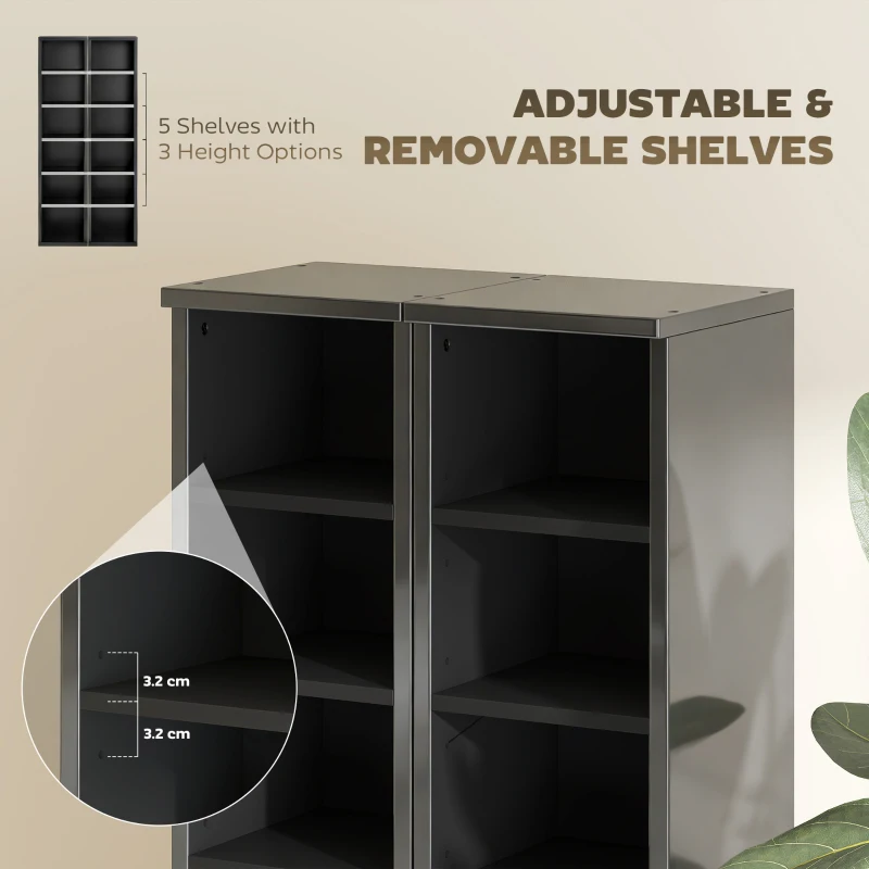 HOMCOM Set of 2 CD Media Display Shelf Unit Tower Rack with Adjustable Shelves, High Gloss Black