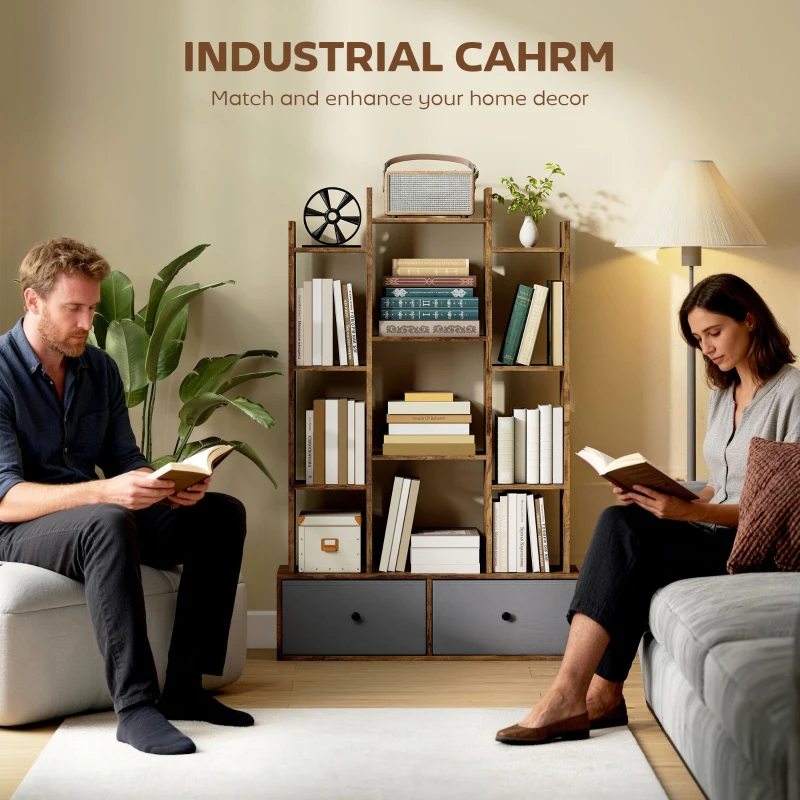 HOMCOM 12 Shelf Storage Unit, with Drawers - Brown