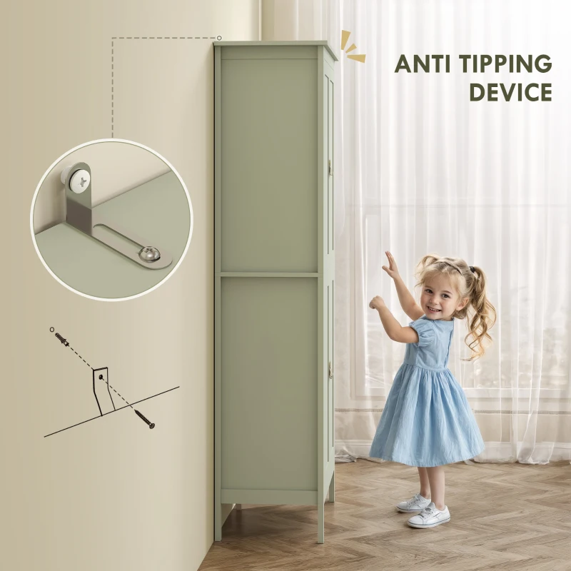 HOMCOM Tall Pantry Cupboard with Motion Sensor LED Light - Green