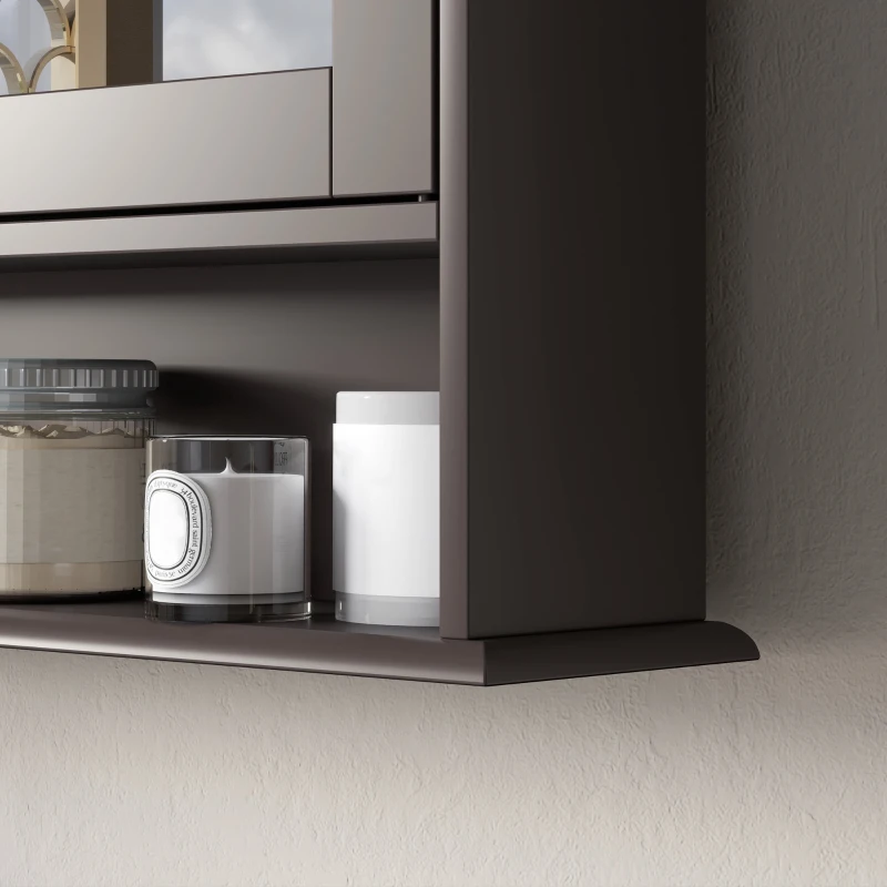 kleankin Armario de Baño con Espejo Armario de Pared con 2 Puertas Estante Abierto Estante Ajustable 56x13x58cm Marrón Oscuro