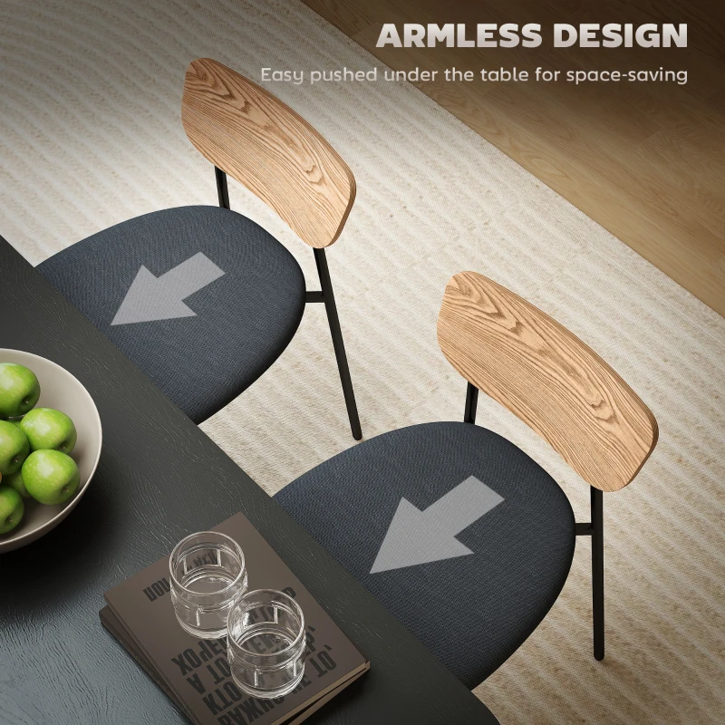 HOMCOM Zestaw 2 krzeseł jadalnianych, Wygląd lnu, Design bez podłokietników, Metalowe nogi, Szary