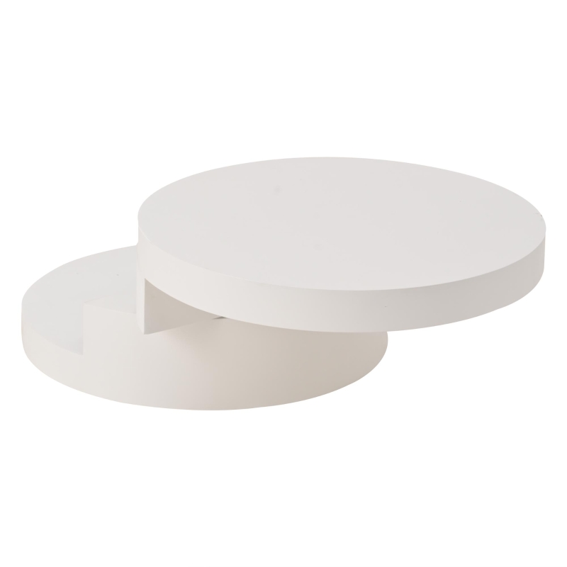 Round Rotating Coffee Table with Remote-Controlled LED Strip, Space-Saving Tabletop with Double-Layer Storage, 70L x 70W x 35.5H cm, White