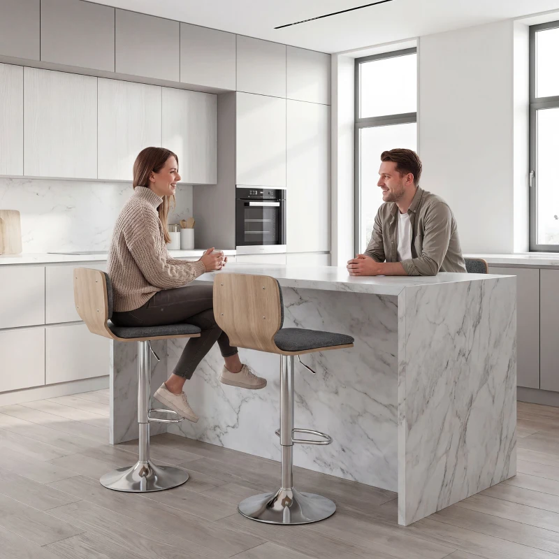 HOMCOM Lot de 2 tabourets de bar chaises de bar réglable en hauteur dossier repose-pieds pivotant 360° 41x47,5x81-102cm gris