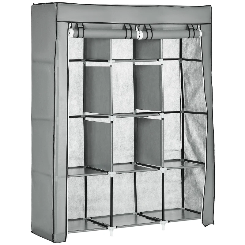 HOMCOM Armoire penderie multi-rangement - 8 étagères, 2 barres - non tissé gris