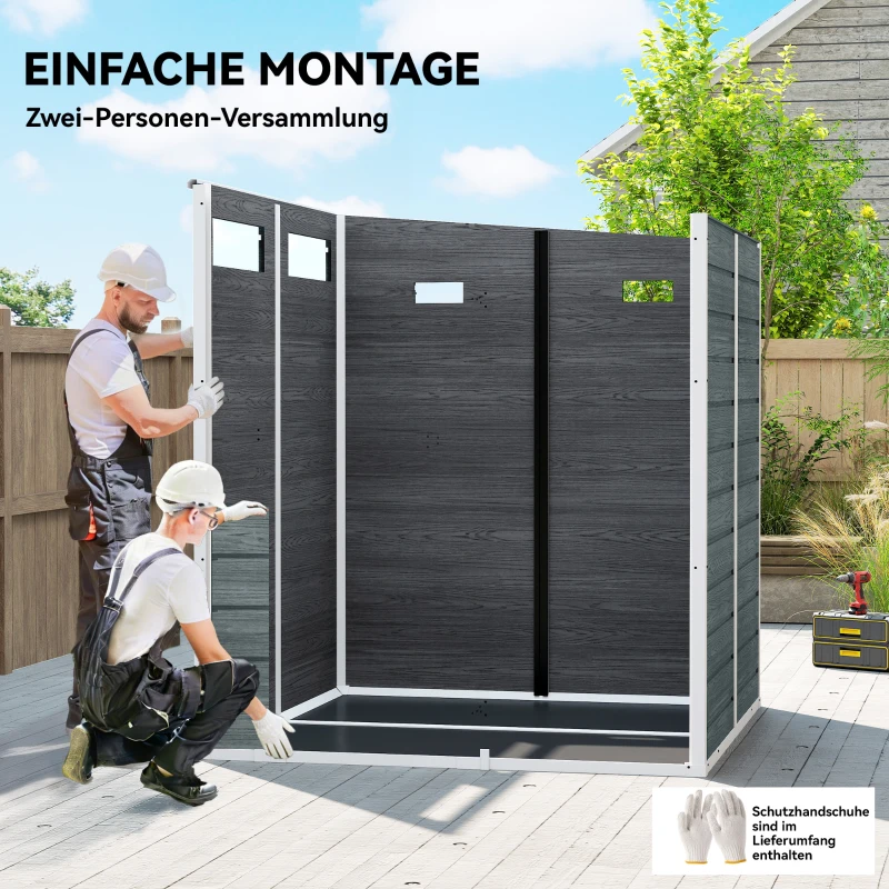 Outsunny Gerätehaus 2,89 m² Geräteschuppen mit Holzoptik 3 Fenster Belüftung Boden Schloss Handschuhe 182 x 182 x 196 cm
