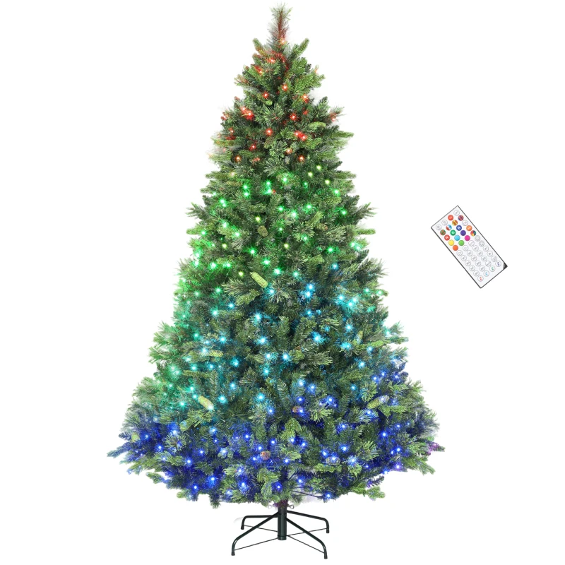 HOMCOM 7.5ft Artificial Pine LED Christmas Tree, with Remote