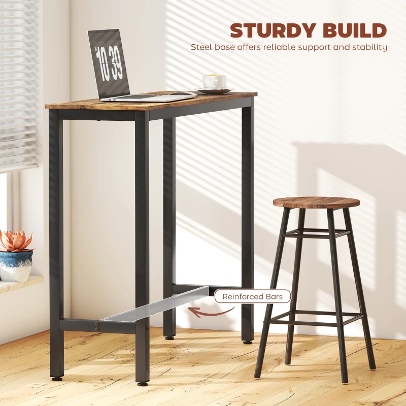 HOMCOM Rectangular Bar Table, Wood Effect Pub Coffee Table for Small Space, Breakfast Dining, Kitchen, Industrial, Rustic Brown