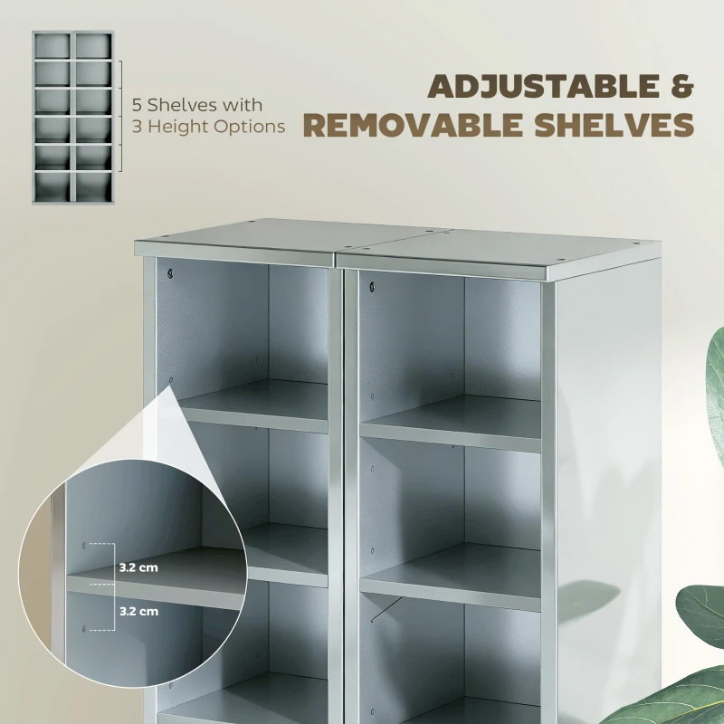 HOMCOM Set of 2 CD Media Display Shelf Unit Tower Rack with Adjustable Shelves, High Gloss Grey