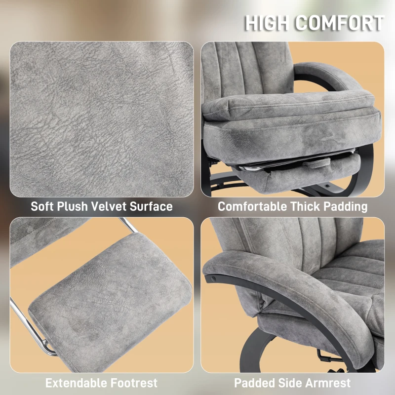 HOMCOM Swivel Recliner Chair with Footrest, Manual Recliner Armchair with Wooden Base, Plush Velvet Upholstered Reclining Chair for Living Room, Bedroom, Office, Grey