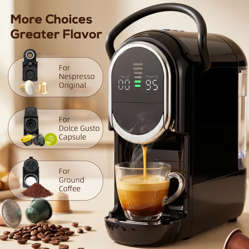 HOMCOM Pod Coffee Machine for Nespresso, Dolce Gusto Capsule & Ground Coffee, Small Semi Automatic Coffee Maker, 19 Bar, 0.6L