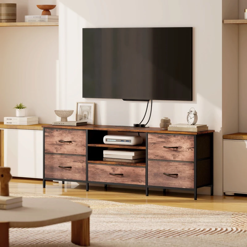 HOMCOM Multi-Storage Industrial TV Stand - Brown/Grey/Black