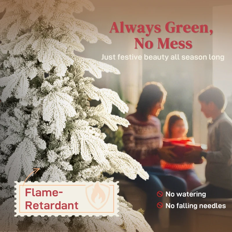 HOMCOM 7ft Super Flocked Christmas Tree - Green/White