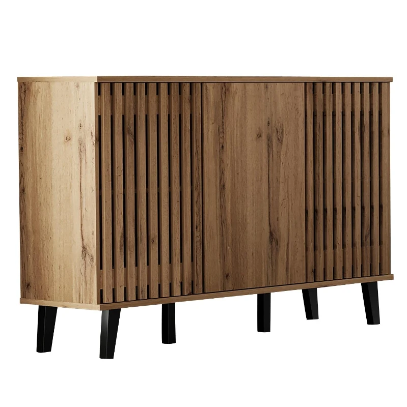 Modern Vintage Sideboard with Openwork Wooden and Panel Doors, Six-Point Support Unit with 6 Compartments, 150L x 40W x 95H cm, Wood