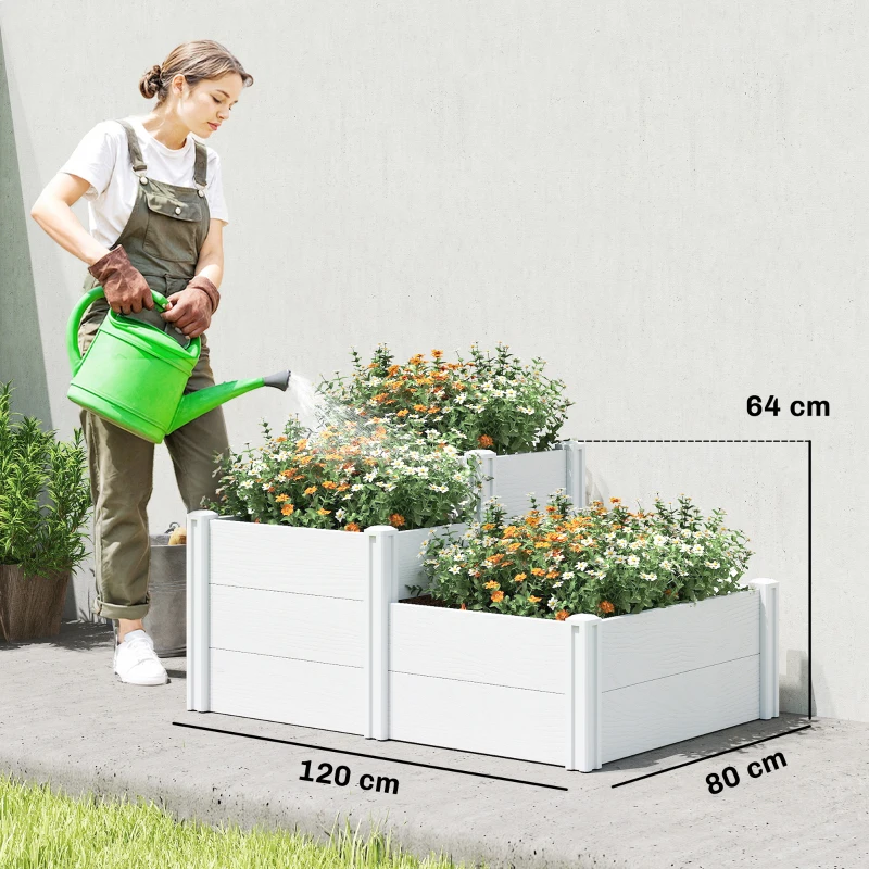 Outsunny Huerto elevado 3 niveles apilable para jardín con suelo abierto, huerto modular montaje DIY plástico