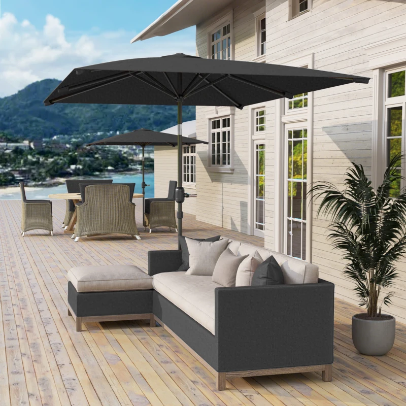 Outsunny Sombrilla de Aluminio 198x294x255 Parasol Rectangular de Jardín Inclinable con Manivela y Poste Desmontable Gris