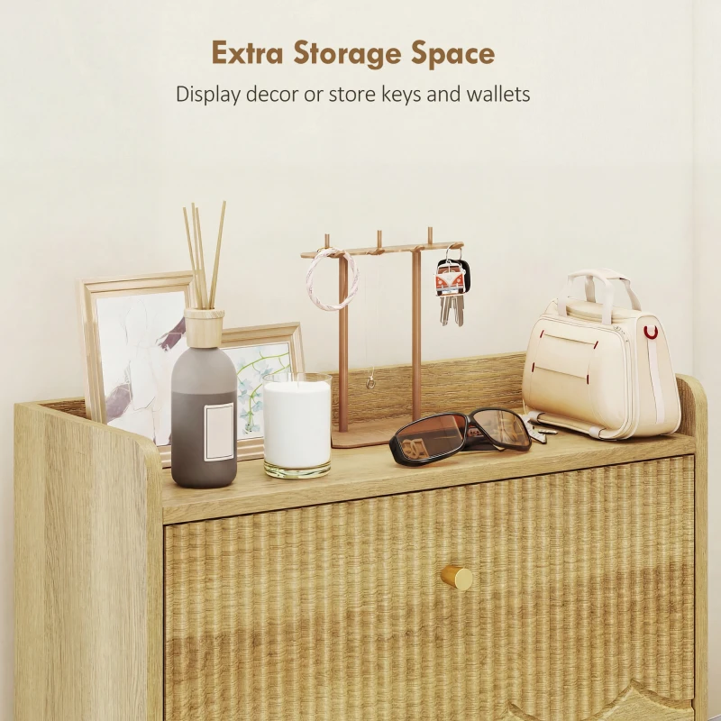 HOMCOM Narrow Shoe Cabinet, Modern Shoe Storage Cabinet with 3 Flip Drawers, Oak