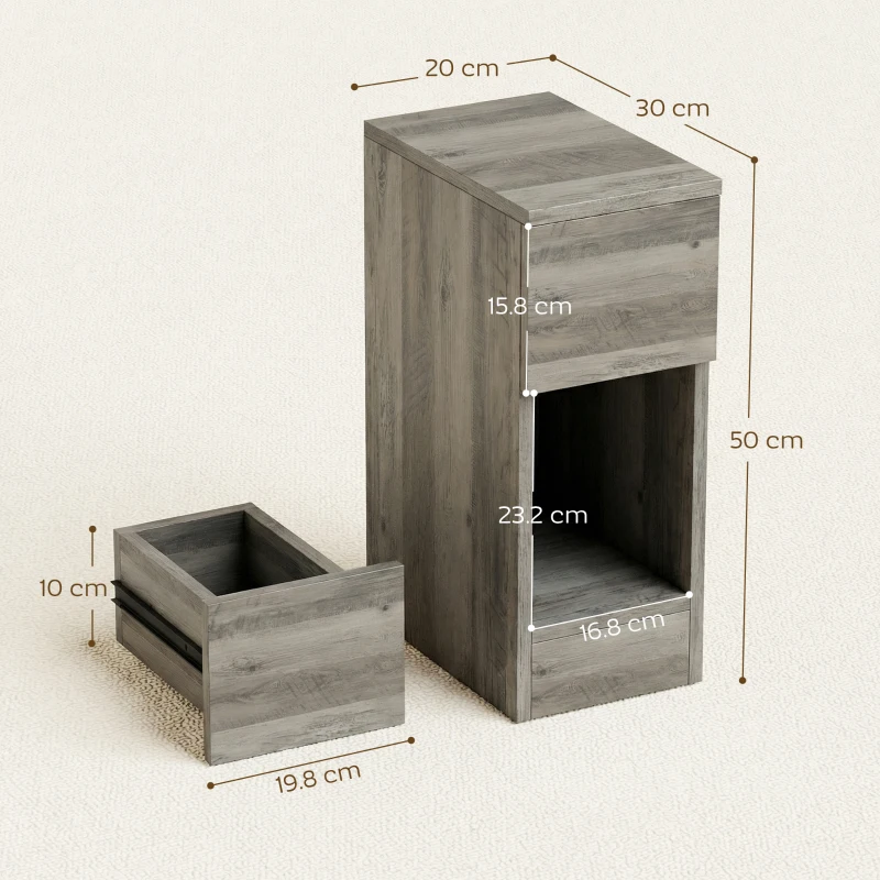 HOMCOM Set of Two Modern Storage Bedside Tables - Grey