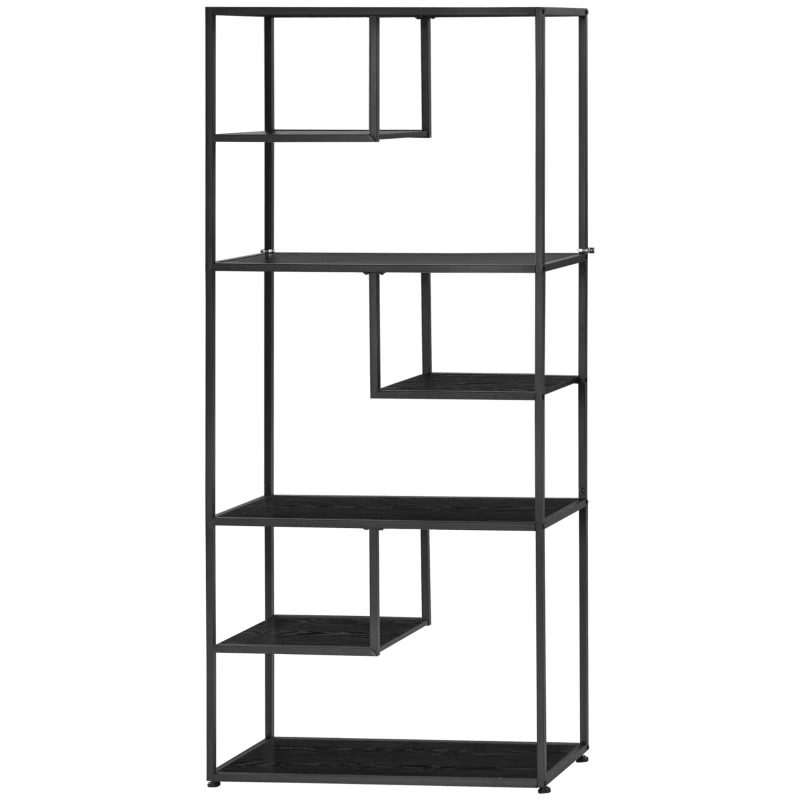 HOMCOM Industrial Accent Display Rack 7 Tier Bookcase, Display Rack for Living Room, Office, Bedroom, Black