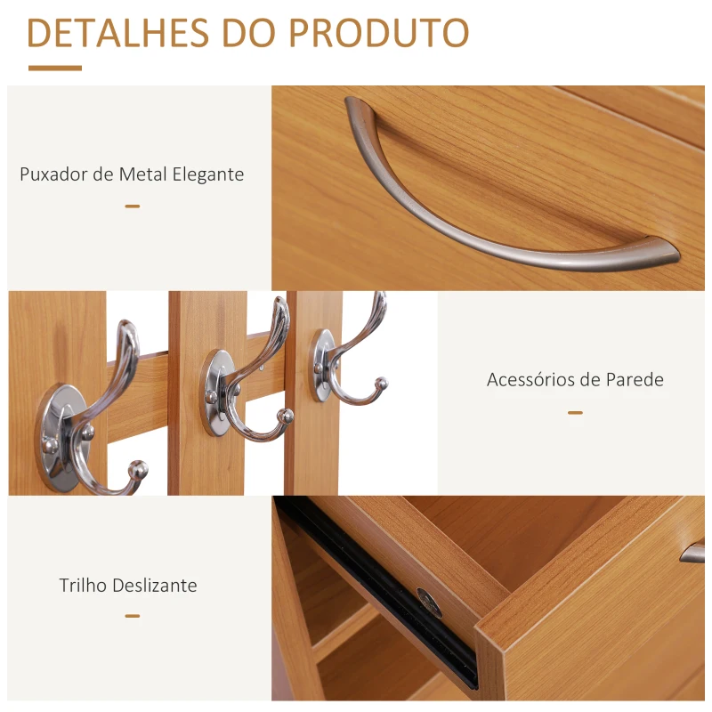 HOMCOM Móvel Cabide de Entrada de 3 Peças Armário de Entrada com Cabide Espelho Sapateira e Gaveta 90x10x102 cm Madeira