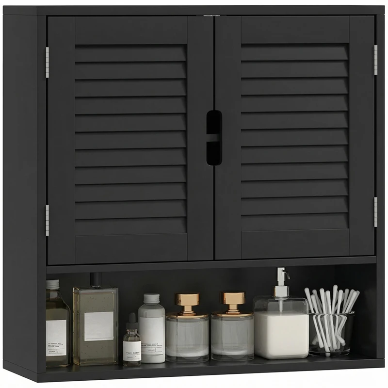 HOMCOM Bathroom Cabinet, Wall Mounted Storage Cabinet with Adjustable Shelves, 60 x 20 x 60 cm, Black