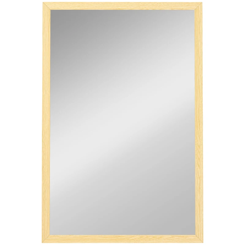 HOMCOM Miroir mural rectangulaire 60 x 40 cm, cadre en bois naturel, idéal pour la salle de bain, salon ou chambre