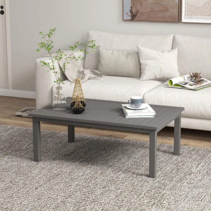 Outsunny Table basse rectangulaire plateau à lattes pour intérieur/extérieur en aluminium, 100 x60 x37 cm marron