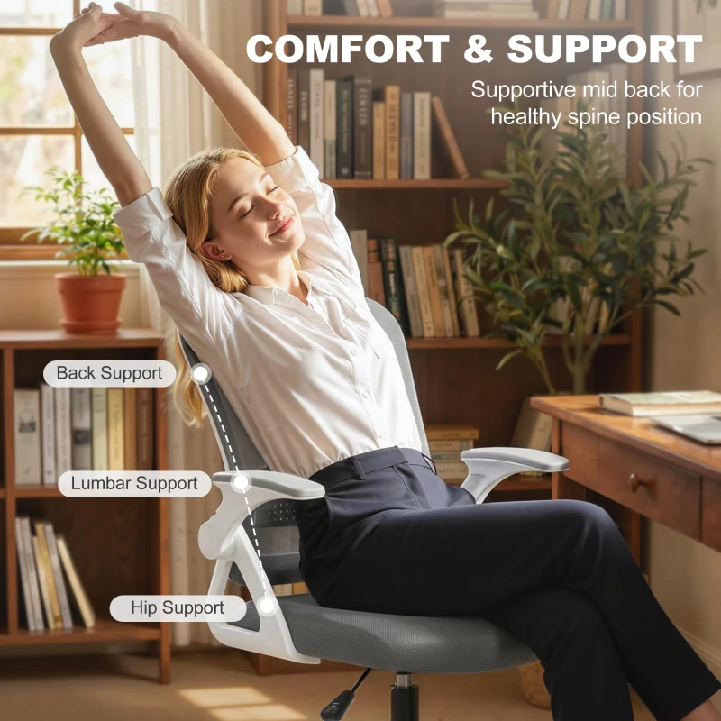 HOMCOM Painting Chair, Mesh Computer Desk Chair with Flip-up Armrests, Grey