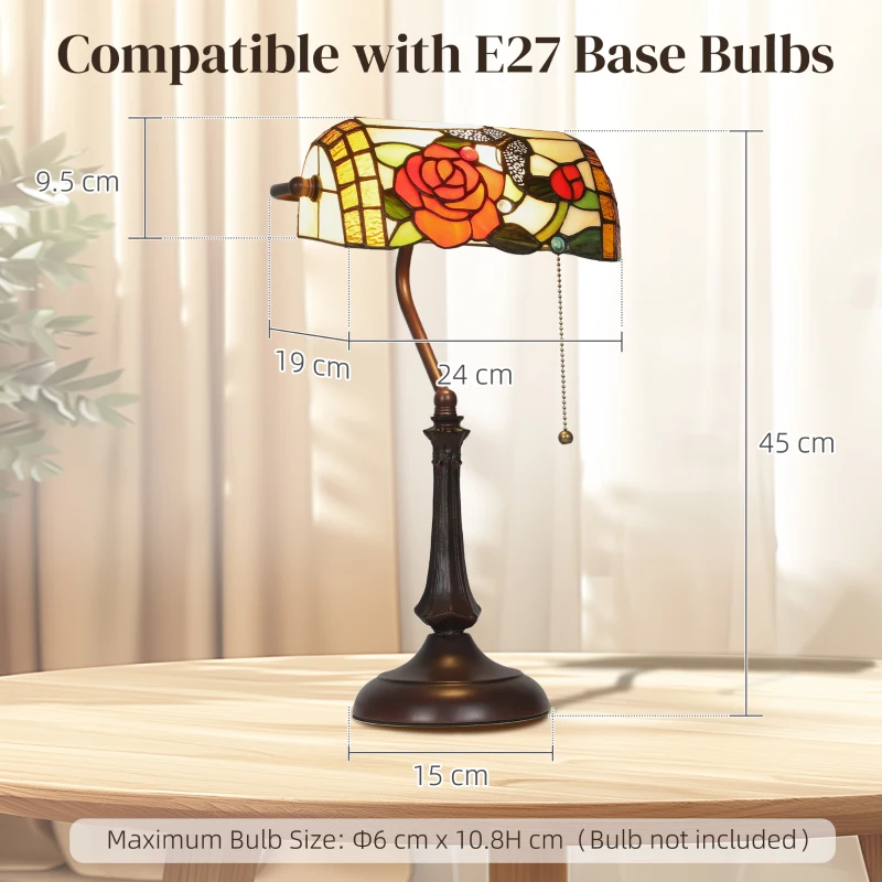 HOMCOM Tiffany-Style Rose and Butterfly Table Lamp - Multi