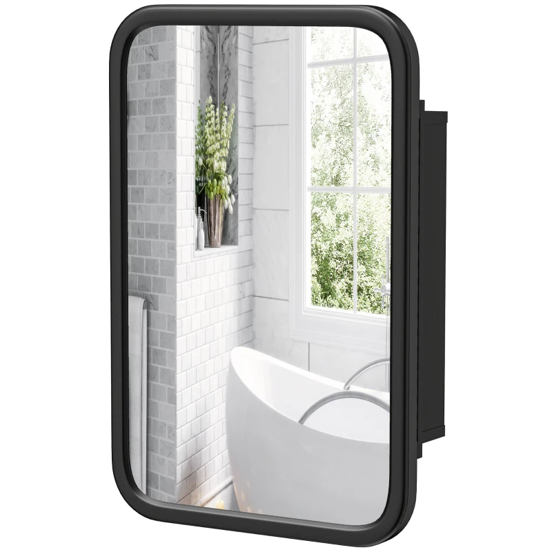 HOMCOM Bathroom Wall Cabinet with Tempered Mirror Metal Bathroom Mirror Cabinet with 3 Shelves Black