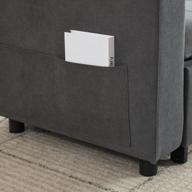 L-Shaped 3-Seater Sofa Bed with Hidden Storage, App-Controlled LED Light, Pull-Out Sofa for Compact Areas, 208L x 146W x 89.5H cm, Grey