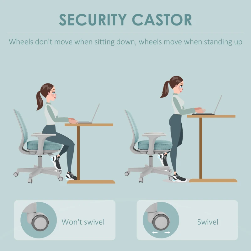 Vinsetto Fotel biurowy, ergonomiczny fotel obrotowy z regulacją wysokości, 55 x 48 x 82,5-94,5 cm, zielony