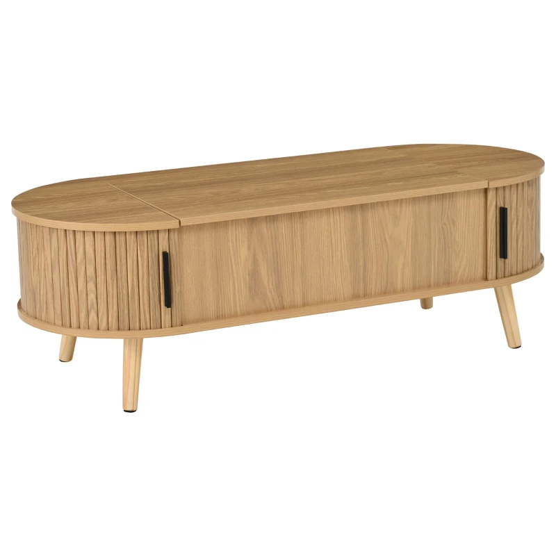 Lift-Up Oval Coffee Table with Hidden Storage and Height-Adjustable Top, Space-Saving Table for Living Areas, 120L x 50W x 39.5H cm, Wood