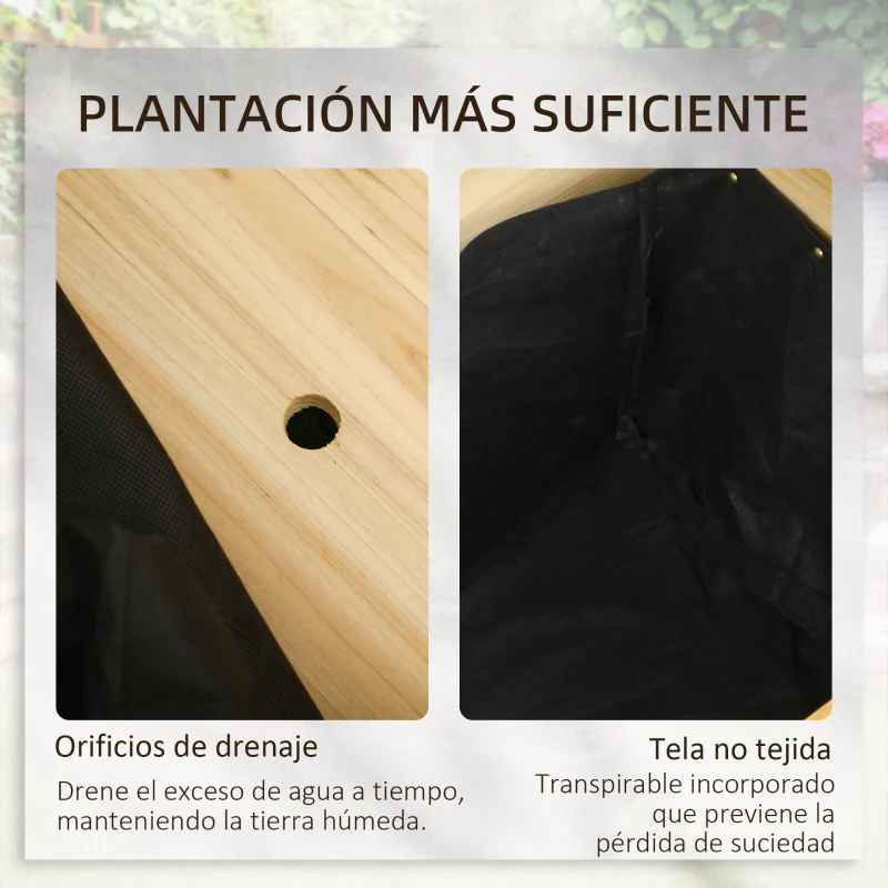 Outsunny Jardinera Elevada de Madera Macetero Exterior en Forma de L con Tela no Tejido Huerto Urbano 120x120x50 cm Natural