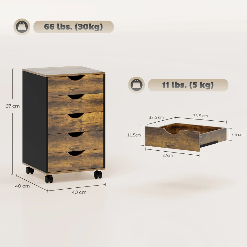 HOMCOM Five-Drawer Filing Cabinet - Rustic Brown