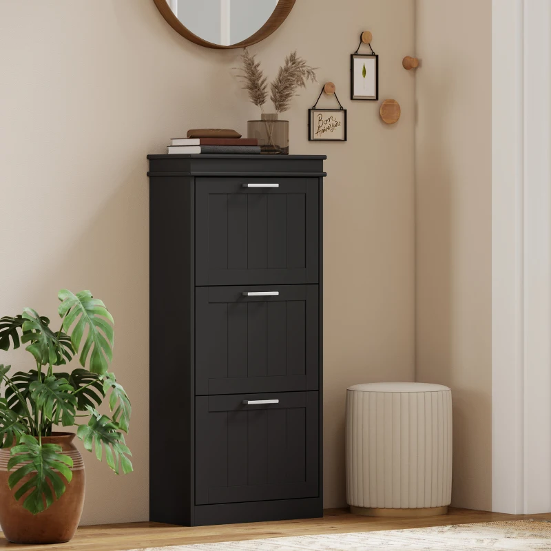 HOMCOM Three-Drawer Minimalistic Shoe Cabinet - Black