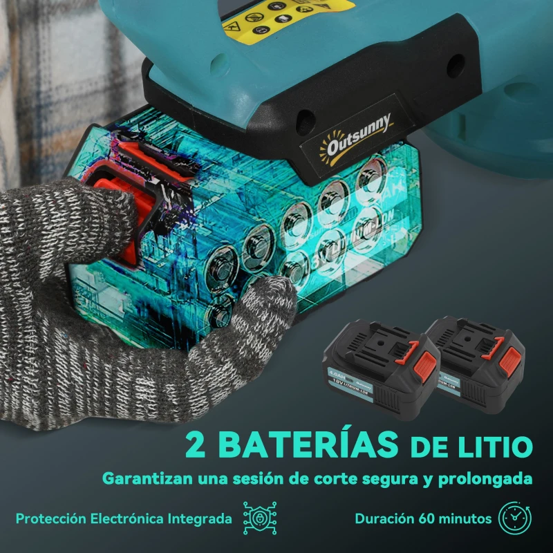 Outsunny Cortasetos Batería 18V con 2 Baterías de 4000mAh Longitud de Cuchilla de 51 cm Motor sin Escobillas y Cargador Azul