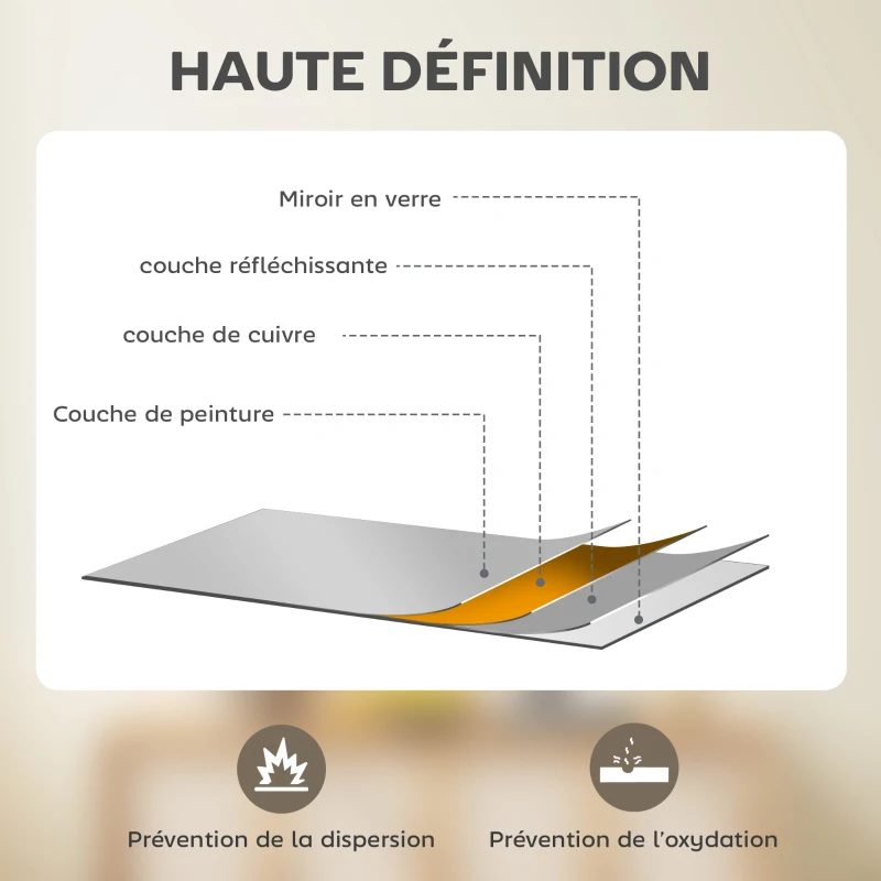 HOMCOM Miroir mural rectangulaire 60 x 40 cm, cadre en bois naturel, idéal pour la salle de bain, salon ou chambre