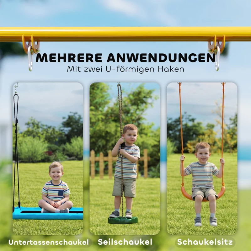 AIYAPLAY Faltbar Schaukelgestell mit A-Rahmen, 2 Haken, 4 Bodenankern, für 9 Monate bis 8 Jahre Kinder 128x155x157 cm Blau