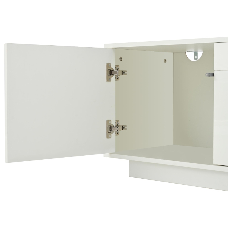 High-Gloss TV Entertainment Centre with App-Controlled LED Lighting, Modern TV Stand with Multi-Zone Storage, 180L x 40W x 45H cm, White