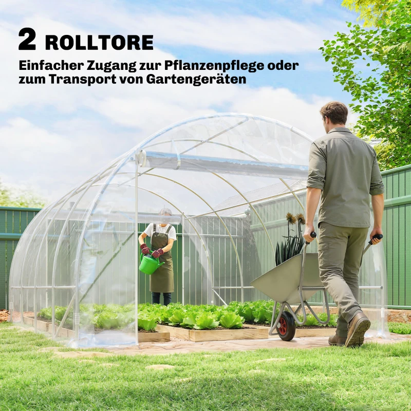 Outsunny Polytunnel-Gewächshaus, begehbares Gewächshaus mit verzinktem Stahlrahmen und UV-beständiger PE-Abdeckung, transparent